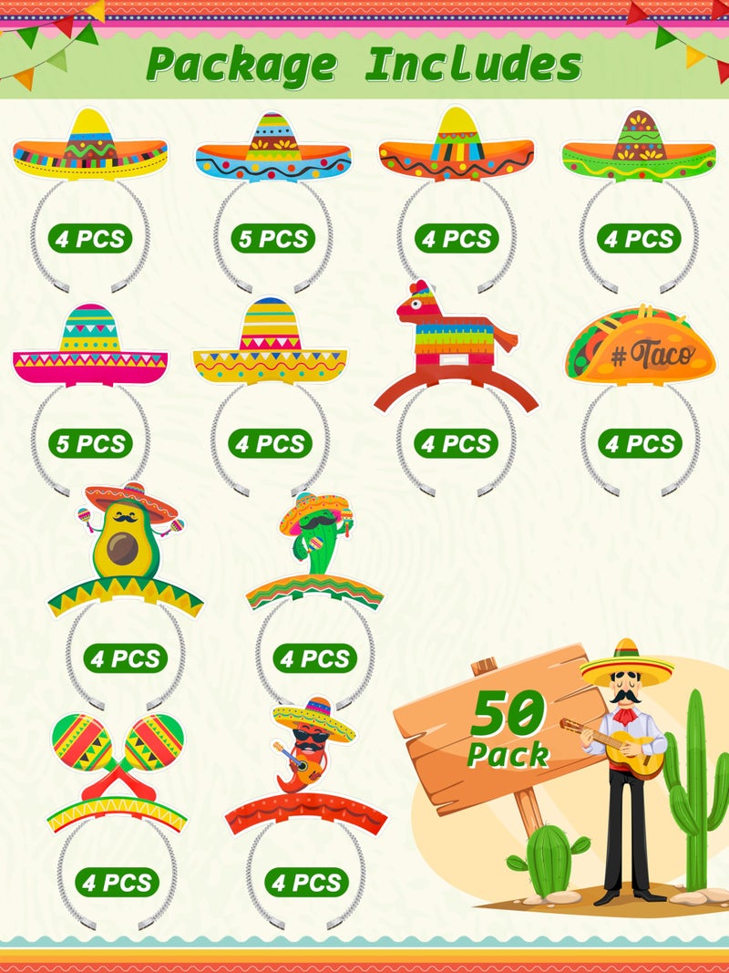 Melisheer 50 PCS Cinco De Mayo Decorations, Mexican Headbands, Colorful Patterned Cardboard Sombrero Cinco De Mayo Hats Fiesta Headbands for Women Men Costume Mexican Theme Celebration Party Favors - Image 3